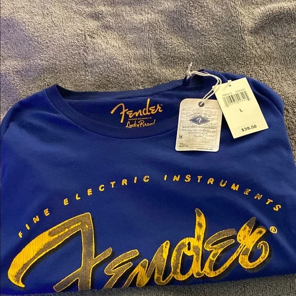 Fender Royal Blue Tee with Gold Script - Picture 1 of 6
